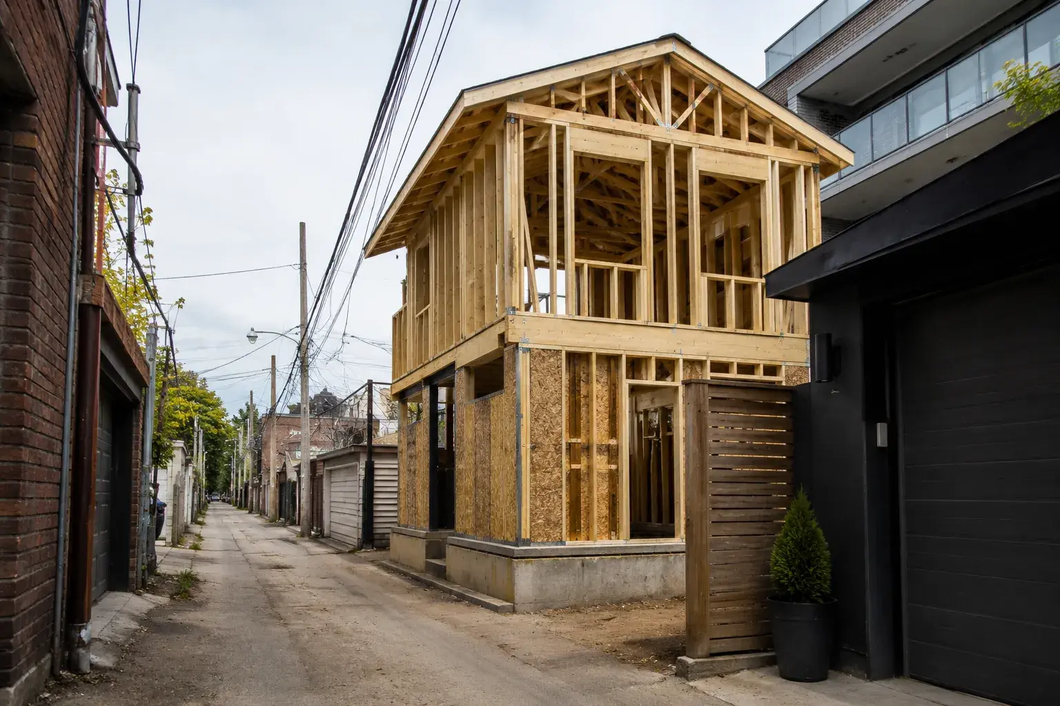 Laneway and Coach House Framing, framed on site by Timberr Framing