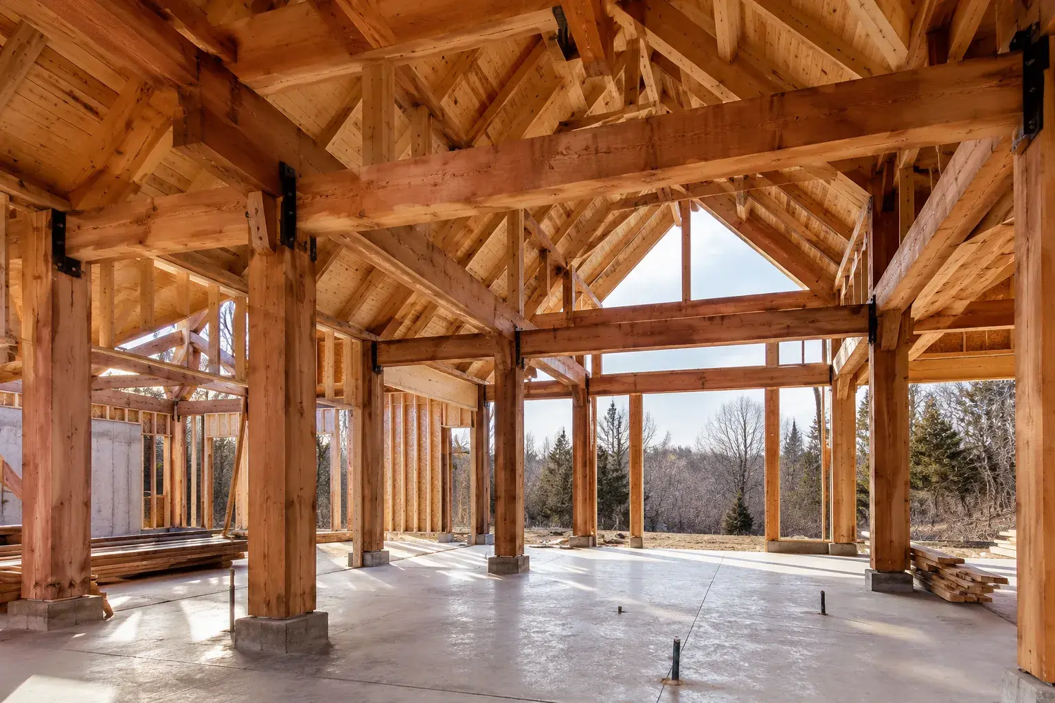 Post-and-Beam Framing, framed on site by Timberr Framing