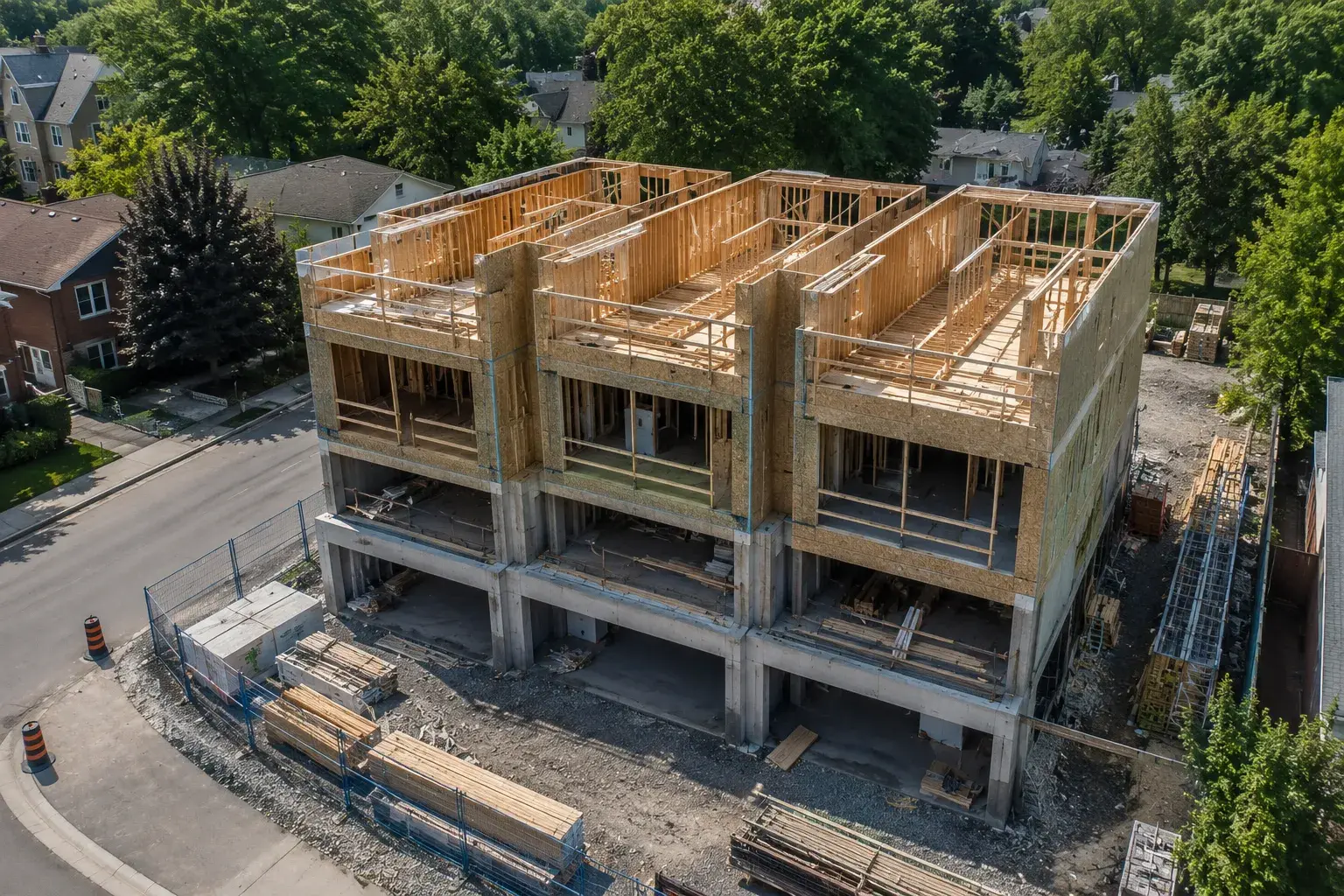 Stacked Townhouse Framing, framed on site by Timberr Framing